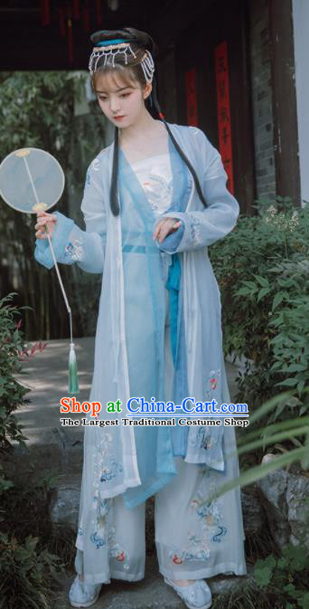 Traditional Chinese Song Dynasty Nobility Lady Blue Dress Ancient Hanfu Princess Replica Costumes for Women