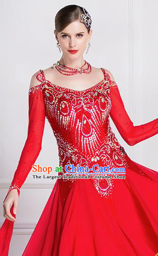 Top Grade Ballroom Dance Waltz Red Dress Modern Dance International Dance Costume for Women