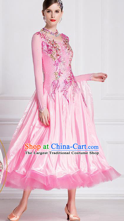 Top Grade Waltz Dance Pink Dress Ballroom Dance Modern Dance International Dance Costume for Women