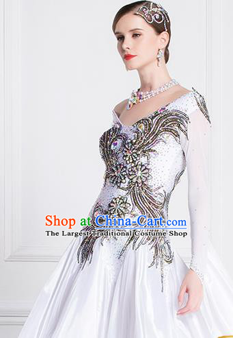 Top Grade Waltz Dance White Dress Ballroom Dance Modern Dance International Dance Costume for Women