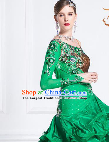 Top Grade Latin Dance Samba Green Short Dress Modern Dance International Ballroom Dance Costume for Women