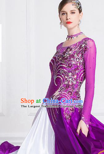 Top Grade International Waltz Dance Embroidered Purple Dress Ballroom Dance Modern Dance Costume for Women