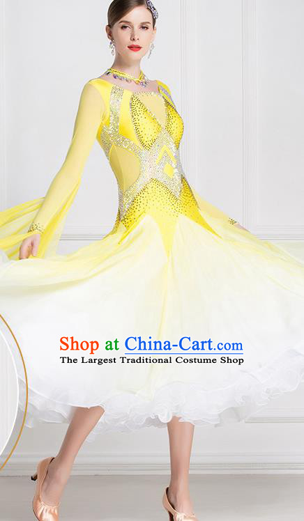 Top Grade International Waltz Dance Yellow Dress Ballroom Dance Modern Dance Costume for Women