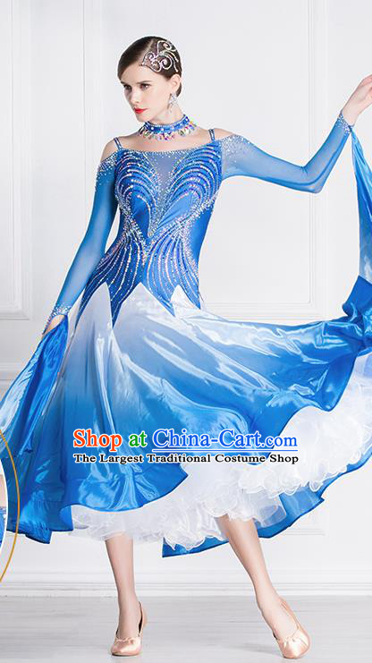 Top Grade International Waltz Dance Royalblue Silk Dress Ballroom Dance Modern Dance Competition Costume for Women