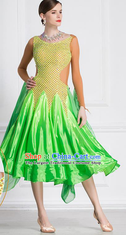 Professional International Waltz Dance Green Dress Ballroom Dance Modern Dance Competition Costume for Women