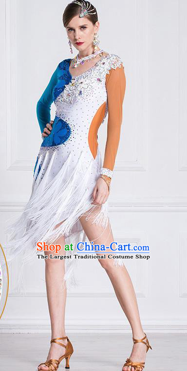 Top Grade Latin Dance Competition White Dress Modern Dance International Ballroom Dance Costume for Women