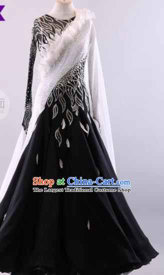 Professional Modern Dance Waltz Black Dress International Ballroom Dance Competition Costume for Women