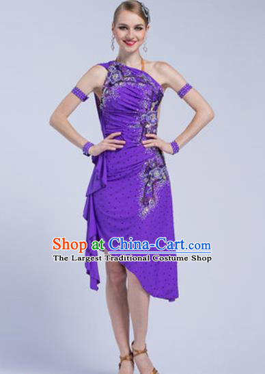 Top Latin Dance Competition Purple Dress Modern Dance International Rumba Dance Costume for Women