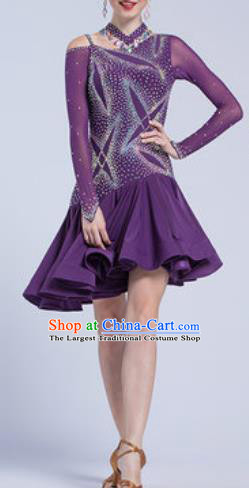 Top Latin Dance Competition Deep Purple Dress Modern Dance International Rumba Dance Costume for Women