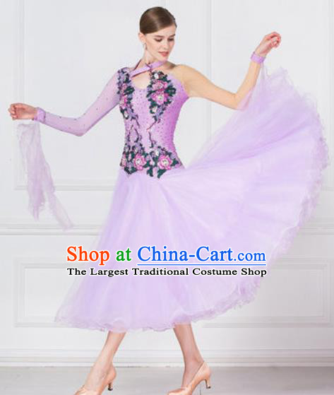 Top Grade Modern Dance Lilac Dress Ballroom Dance International Waltz Competition Costume for Women