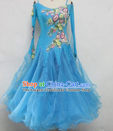 Top Waltz Competition Modern Dance Light Blue Dress Ballroom Dance International Dance Costume for Women