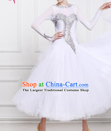 Professional Waltz Competition Modern Dance White Dress Ballroom Dance International Dance Costume for Women