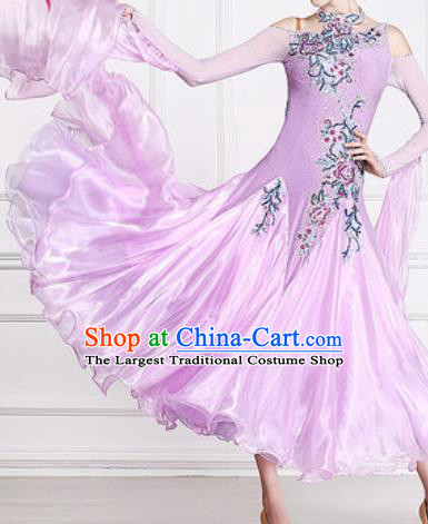 Professional Waltz Competition Modern Dance Lilac Bubble Dress Ballroom Dance International Dance Costume for Women