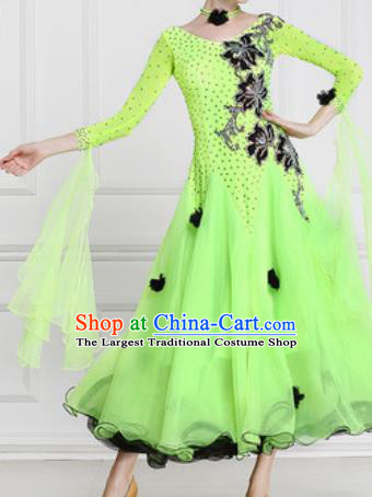 Professional Waltz Competition Modern Dance Green Bubble Dress Ballroom Dance International Dance Costume for Women