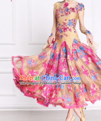 Professional Waltz Competition Modern Dance Golden Bubble Dress Ballroom Dance International Dance Costume for Women