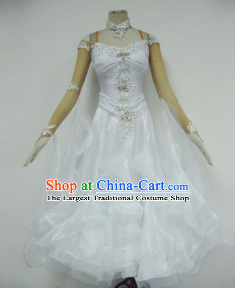 Professional Waltz Dance White Dress Modern Dance Ballroom Dance International Dance Costume for Women