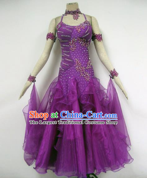 Professional Waltz Dance Purple Dress Modern Dance Ballroom Dance International Dance Costume for Women