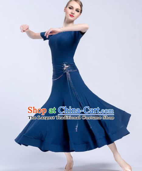 Top Grade Modern Dance Peacock Blue Dress Ballroom Dance International Waltz Competition Costume for Women