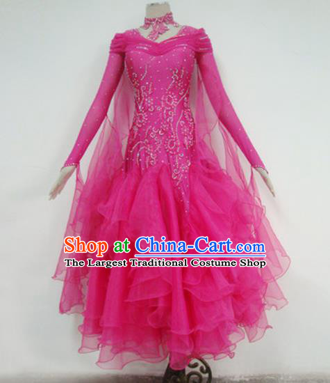 Professional Waltz Competition Rosy Dress Modern Dance Ballroom Dance International Dance Costume for Women