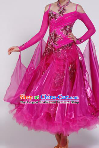 Professional Waltz Dance Rosy Dress Modern Dance Ballroom Dance International Dance Costume for Women