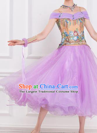 Top Waltz Competition Modern Dance Lilac Dress Ballroom Dance International Dance Costume for Women