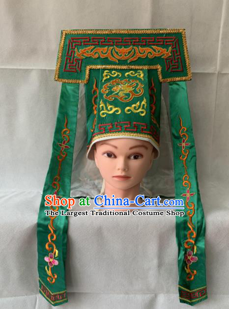 Chinese Beijing Opera Imperial Bodyguard Green Hat Traditional Peking Opera Swordsman Headwear for Men