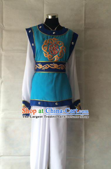 Chinese Beijing Opera Takefu Blue Clothing Traditional Peking Opera Soldier Costume for Men