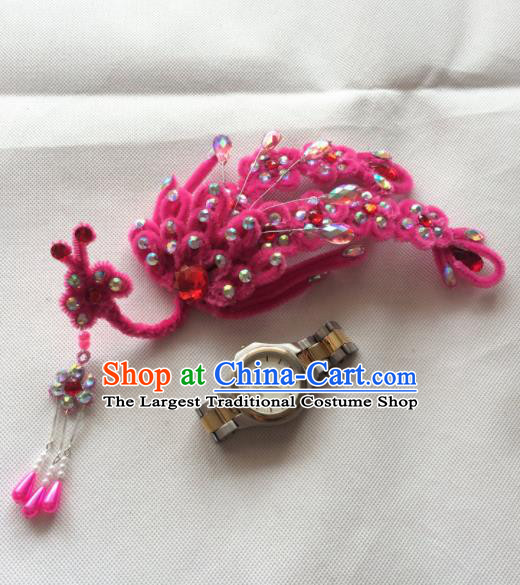 Chinese Beijing Opera Princess Rosy Velvet Phoenix Hairpins Traditional Peking Opera Diva Hair Accessories for Women