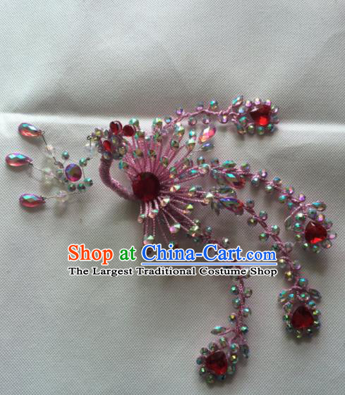 Chinese Beijing Opera Princess Pink Phoenix Hairpins Traditional Peking Opera Diva Hair Accessories for Women