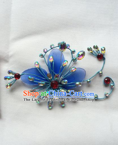 Chinese Beijing Opera Diva Blue Hair Claw Hairpins Traditional Peking Opera Hair Accessories for Women