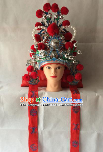 Chinese Beijing Opera Takefu Red Hat Traditional Peking Opera Imperial Bodyguard Headwear for Men