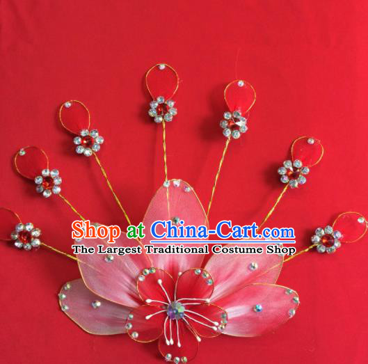 Chinese Beijing Opera Actress Red Hairpins Traditional Peking Opera Princess Hair Accessories for Women