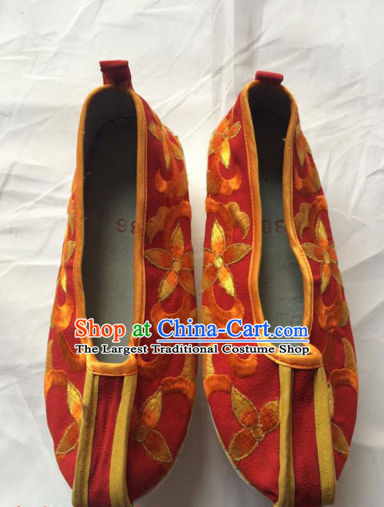 Chinese Beijing Opera Princess Red Shoes Traditional Peking Opera Diva Embroidered Shoes for Women