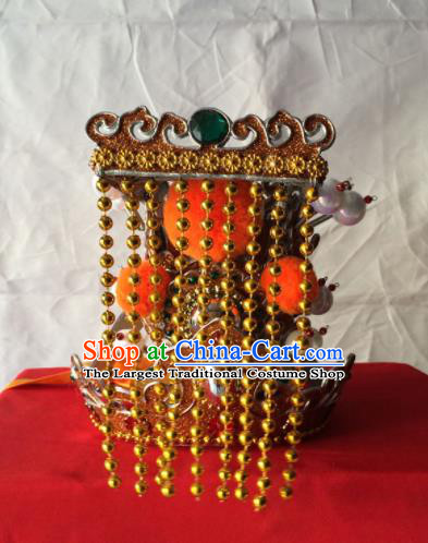 Chinese Beijing Opera Emperor Tassel Golden Hat Traditional Peking Opera Headwear for Men