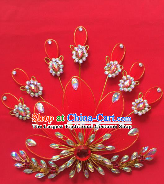 Chinese Beijing Opera Diva Princess Red Phoenix Hairpins Traditional Peking Opera Hair Accessories for Women