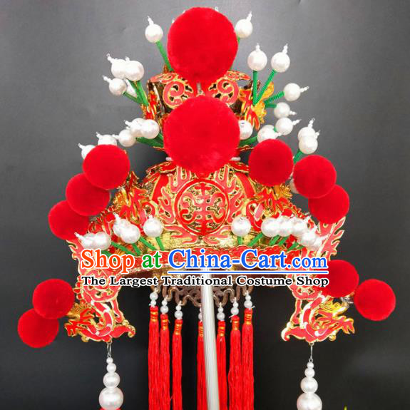 Chinese Beijing Opera Prince Red Hat Traditional Peking Opera Hair Accessories for Men