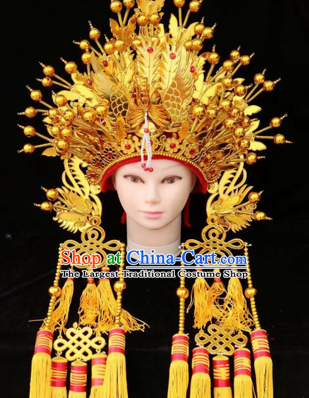 Chinese Beijing Opera Diva Golden Phoenix Coronet Traditional Peking Opera Bride Hat Hair Accessories for Women