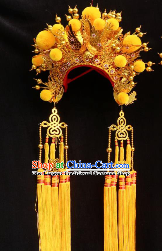 Chinese Beijing Opera Princess Golden Phoenix Coronet Traditional Peking Opera Bride Hat Hair Accessories for Women