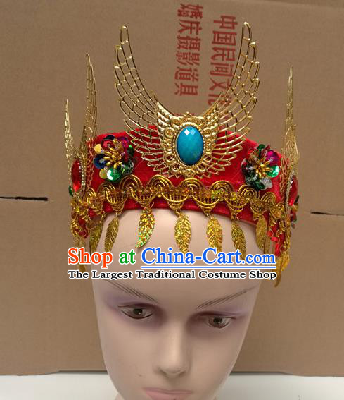 Chinese Ancient Princess Red Hat Traditional Peking Opera Actress Dance Hair Accessories for Kids