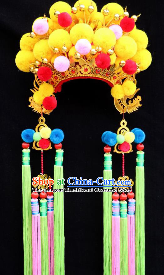 Chinese Beijing Opera Bride Yellow Phoenix Coronet Traditional Peking Opera Princess Hat Hair Accessories for Women