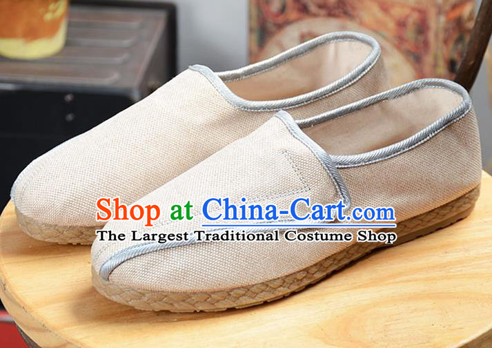 Chinese Traditional Handmade White Flax Shoes National Multi Layered Cloth Shoes for Men