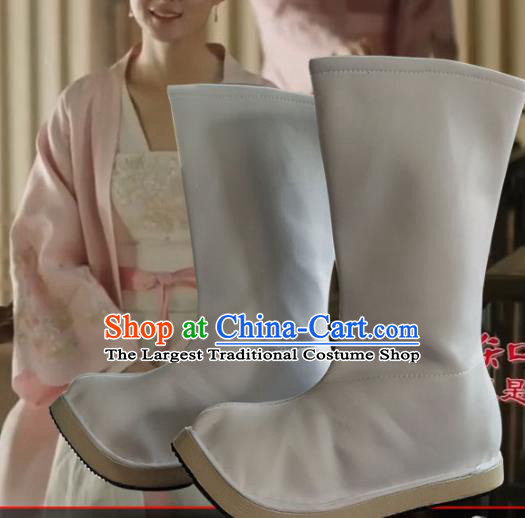 Chinese Ancient Swordsman White Boots Traditional Ming Dynasty Imperial Guards Shoes for Men