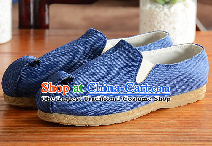 Traditional Chinese Handmade Flax Blue Shoes National Multi Layered Cloth Shoes for Men