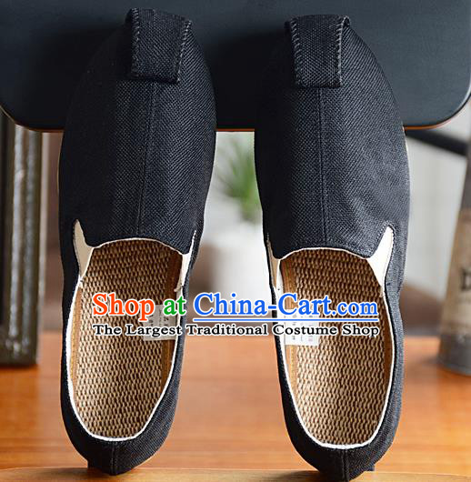 Traditional Chinese Handmade Flax Black Shoes National Multi Layered Cloth Shoes for Men