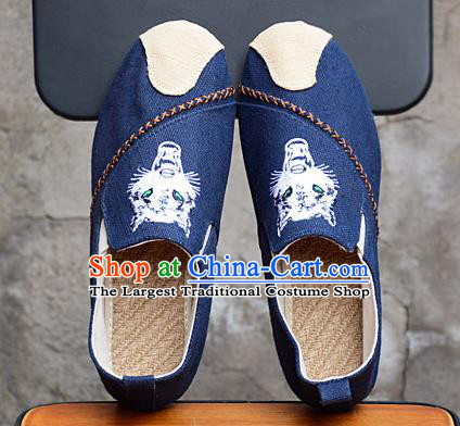 Traditional Chinese Martial Arts Shoes Handmade Embroidered Navy Flax Shoes National Multi Layered Cloth Shoes for Men