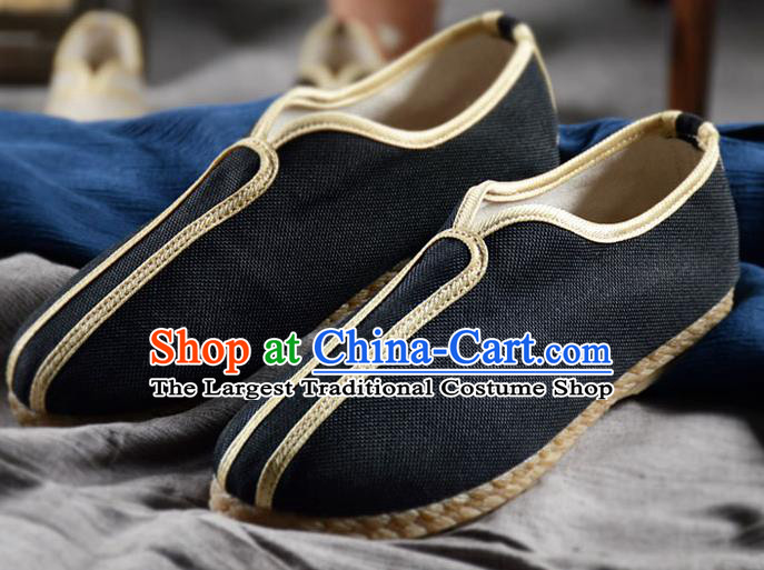 Traditional Chinese Handmade Black Flax Shoes National Multi Layered Cloth Shoes for Men