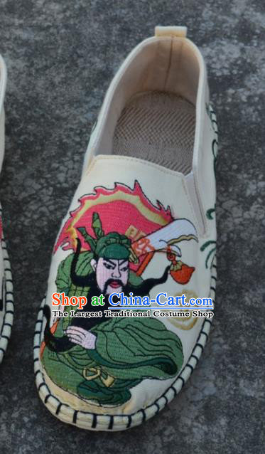 Traditional Chinese Embroidered Guan Yu White Shoes Handmade Flax Shoes National Multi Layered Cloth Shoes for Men