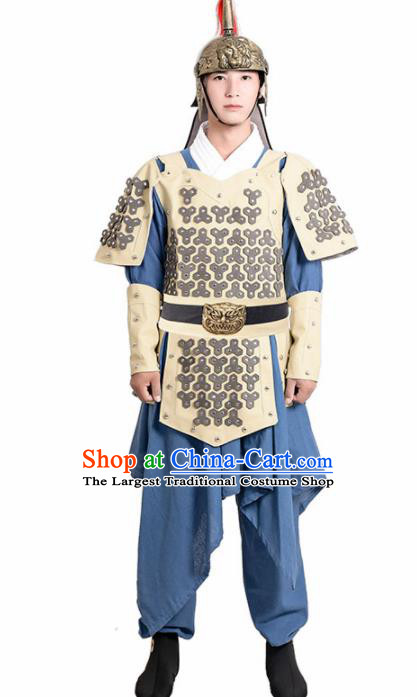 Chinese Ancient Traditional Han Dynasty General Costume Helmet and Armour for Men