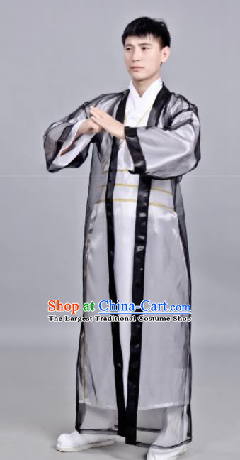 Chinese Ancient Scholar Black Robe Traditional Song Dynasty Swordsman Costume for Men