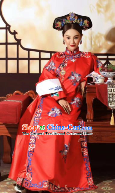 Chinese Ancient Court Empress Red Dress Traditional Qing Dynasty Manchu Queen Costumes for Women